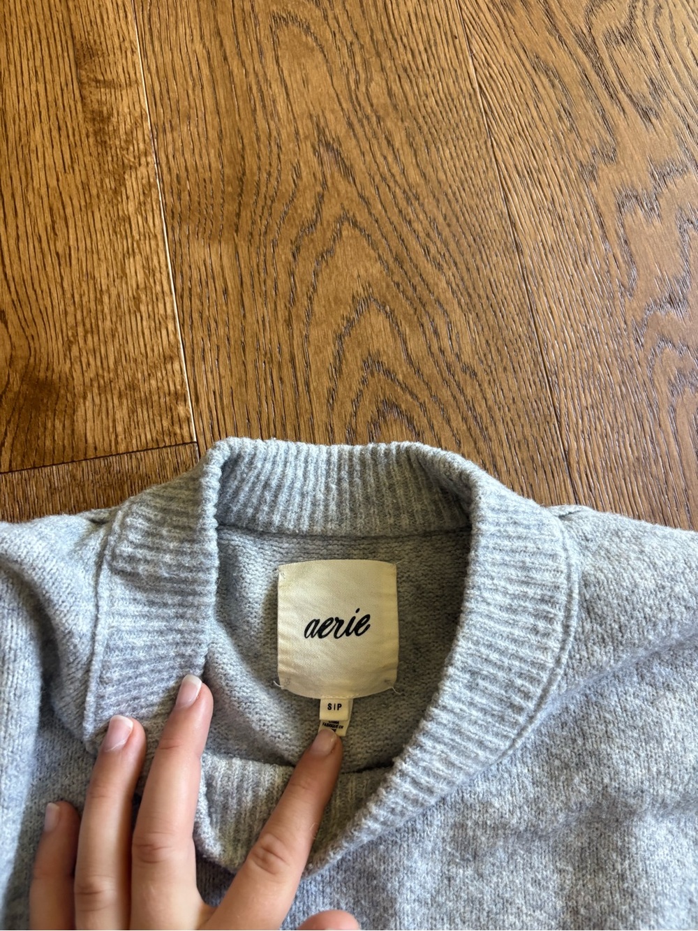 aerie Light Gray Ribbed Crewneck Sweater